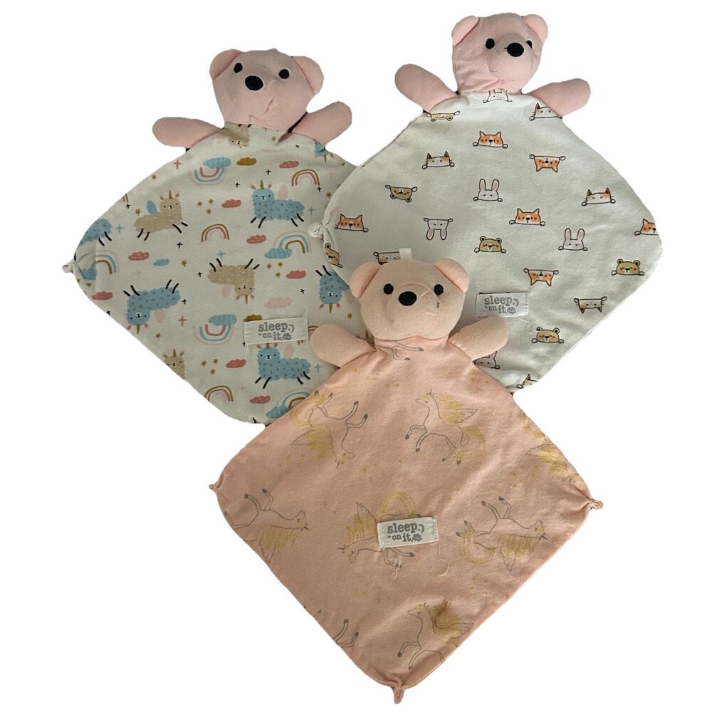 Sleep On It Pink Bear Loveys Lot of 3